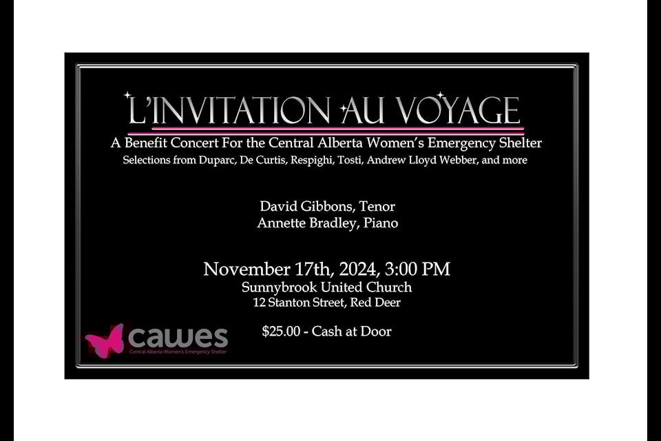 A Benefit Concert for Central Alberta Women's Emergency Shelter will be held on Nov. 17, 2024 at Sunnybrook United Church. (Contributed)