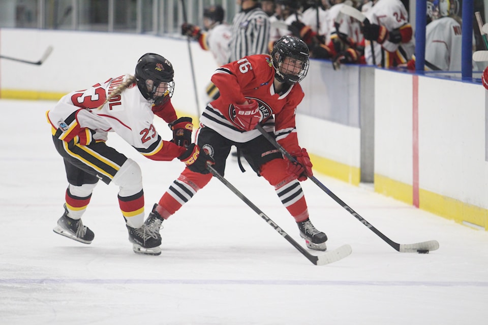 Red Deer Sutter Fund Chiefs forward Summer Greiner  skates through the offensive zone against the Calgary Fire on Saturday afternoon in the home opener at the Gary W. Harris Canada Games Centre.