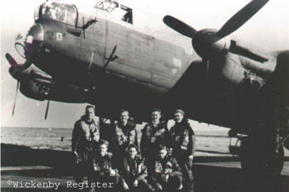 Flying officer Vernon Halstead and his crew in front of a Lancaster bomber. Halstead and four others from the crew of seven were lost near Berlin on a bombing mission on Jan. 15, 1945. (Photo contributed)