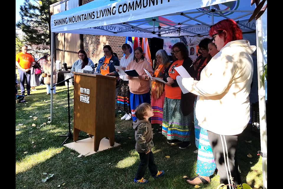 At the event Little Souls Journey Home, held on Sept. 30, 2024, outside Red Deer Museum & Art Gallery, Shining Mountains Living Community Services staff and others read aloud the names of Indigenous children who never made it home from residential school. (Photo by SUSAN ZIELINSKI/Advocate staff)