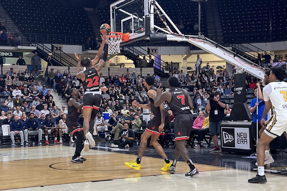Calgary Surge and Edmonton Stingers of the Canadian Elite Basketball League put on a show at Marchant Crane Centrium on Thursday night. (Photo by Paul Cowley/Advocate staff)