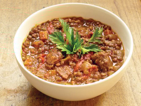 Sausage and lentil stew is hearty.