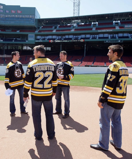 David Krejci, Shawn Thornton, Aaron Ward and Patrice Bergeron.