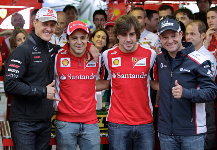 Felipe Massa, Michael Schumacher , Fernando Alonso, Rubens Barrichello