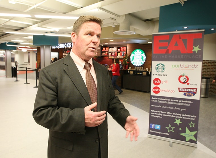 Red Deer College president Joel Ward in the new college Market Place.