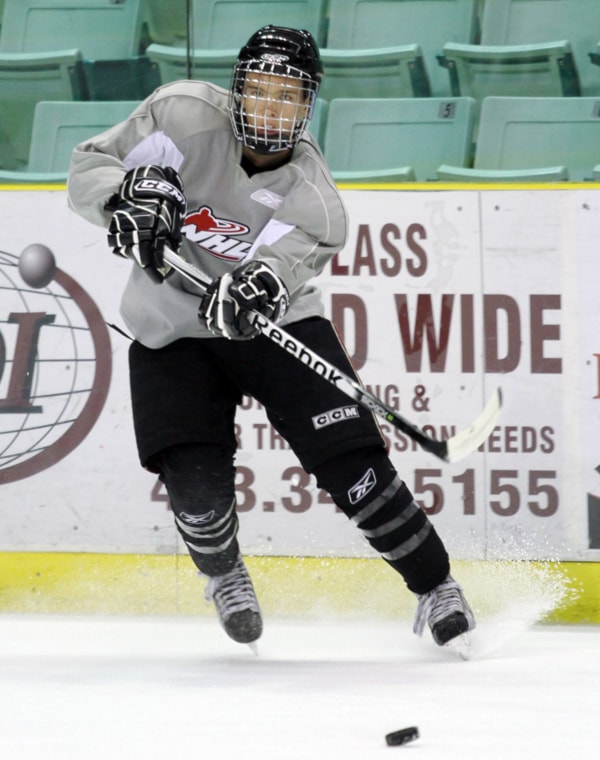 Scott Feser makes a pass during Red Deer Rebel practice Tuesday.