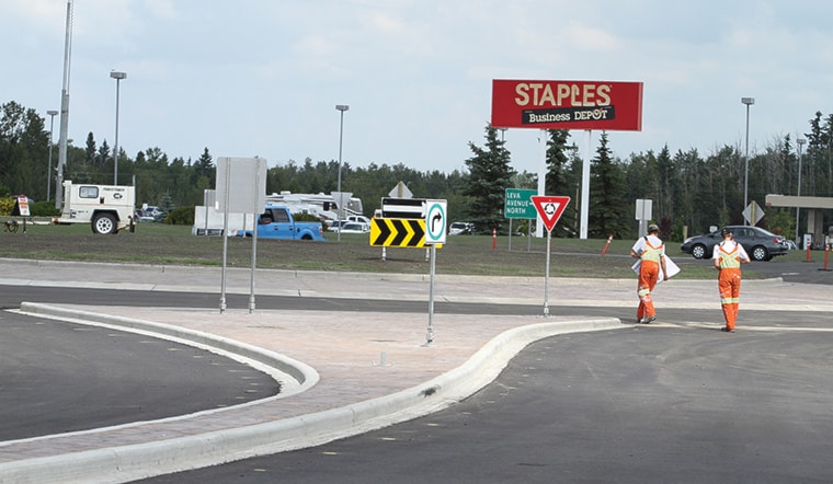 The roundabout in Gasoline Alley at Leva Avenue will open to traffic on Friday.