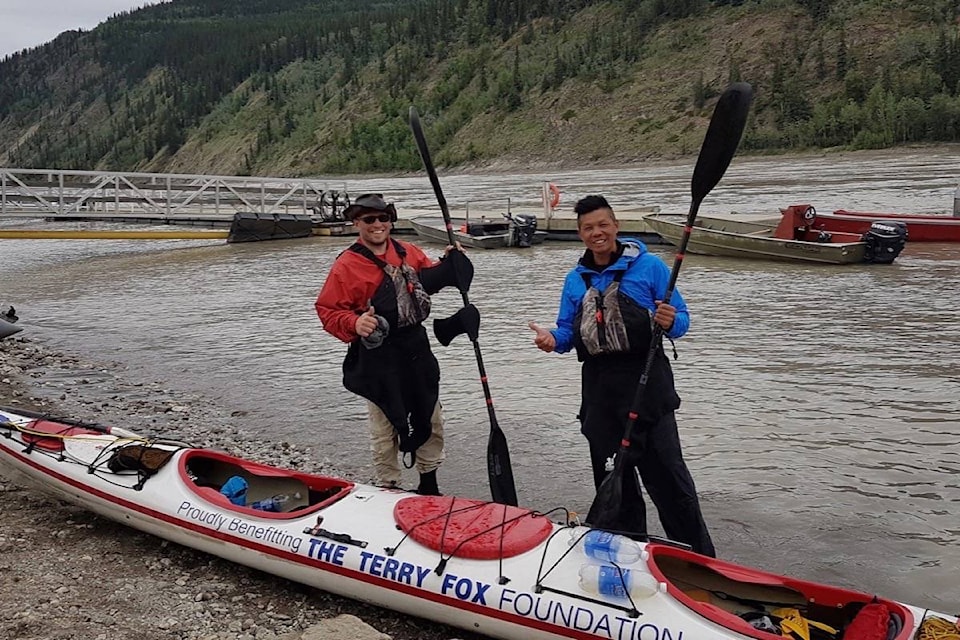 Contributed photo Stéphane Pilon and kayaking partner Mark Ma have raised about $7,000 for the Terry Fox Foundation while competing in the Yukon River Quest that ended July 1 in Dawson City, Yukon.