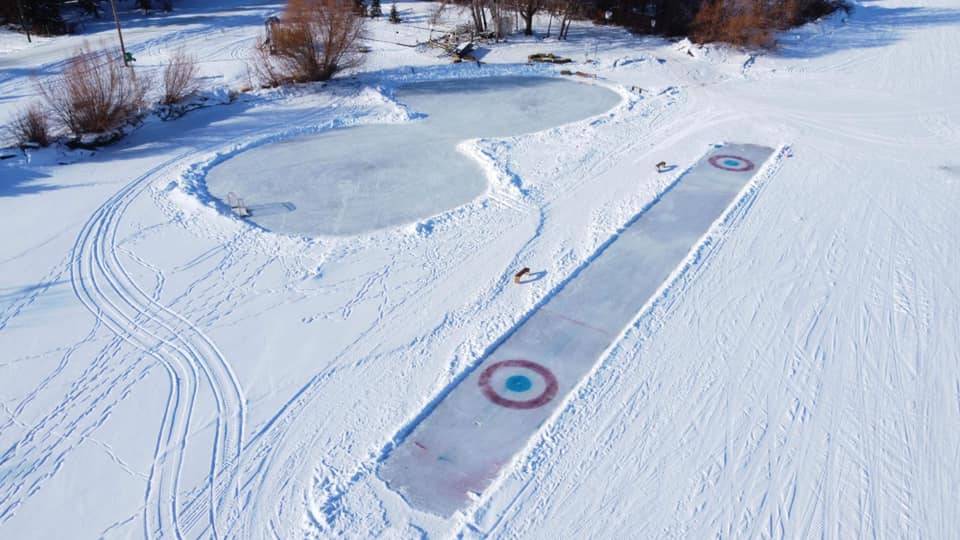 Skating rink and curling ice at Grandview Beach, Pigeon Lake. Facebook/ Corey Kozack.
