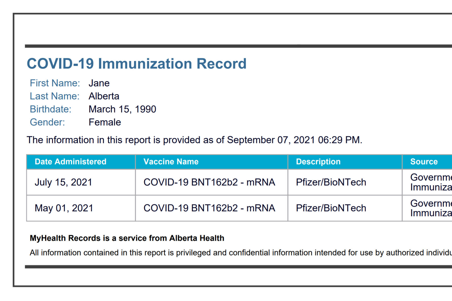 Vaccine records available at local registry offices Red Deer Advocate