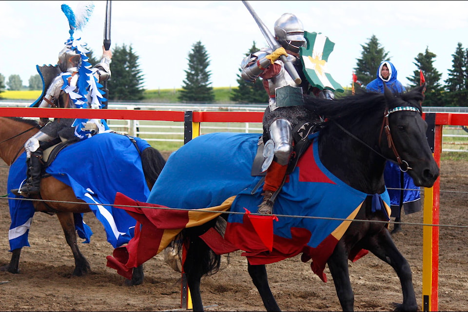 The pinnacle of the Bashaw Medieval Faire was the jousting, judging by the cheers from the crowd July 17. (Photos by Emily Jaycox/Bashaw Star)
