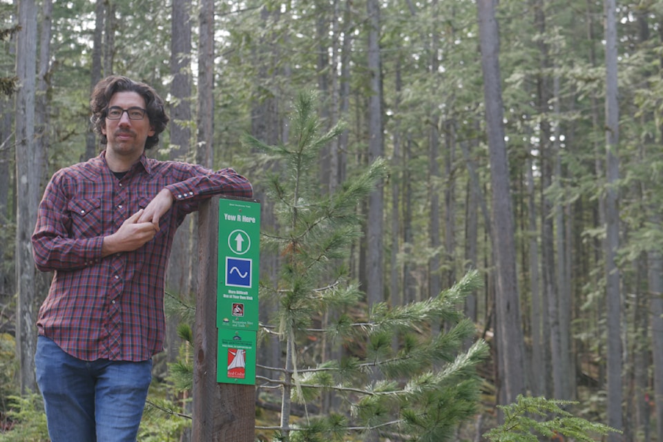 Alex Cooper, executive director of the Revelstoke Cycling Association, at the club's Yew R Here bike trail near Revelstoke, pictured Wednesday, March 26.