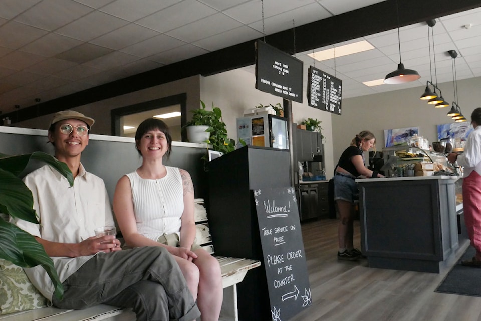 Flourish Bakery's front of house manager Riegan Drummond, left, and owner and baker Stephanie Palmer enjoying a break at work Wednesday, June 11.