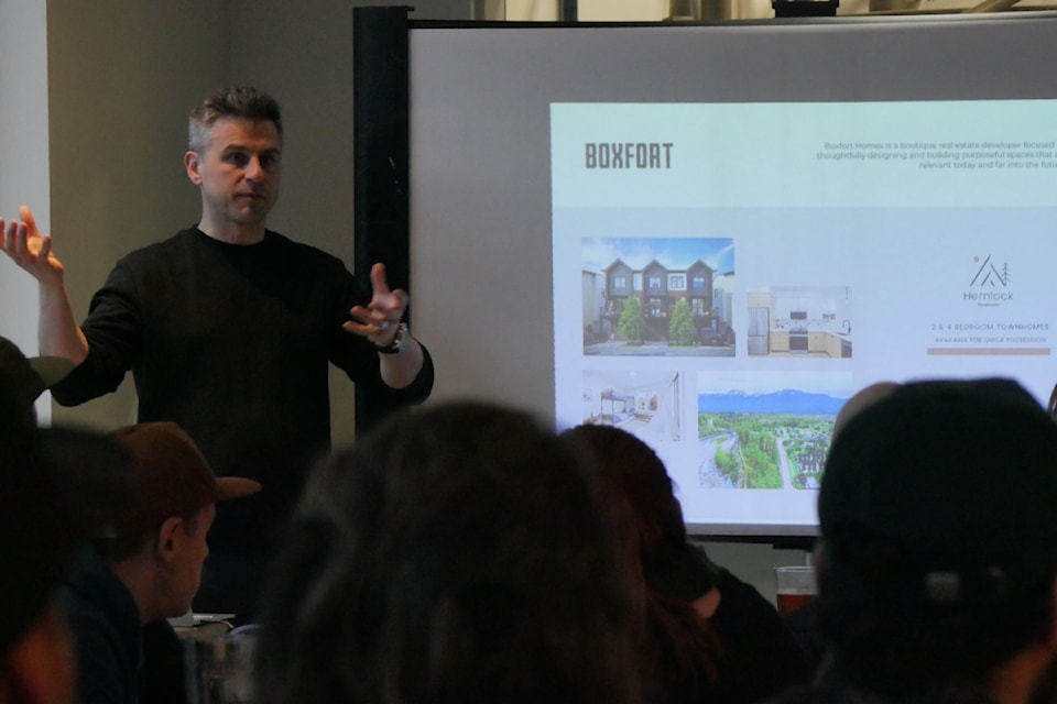 Chris Pollen, founder of Calgary-based boutique real estate developer Boxfort Homes, presents their newest community-targeted housing project, Peaks Revelstoke, at Mt. Begbie Brewery Wednesday, March 12.