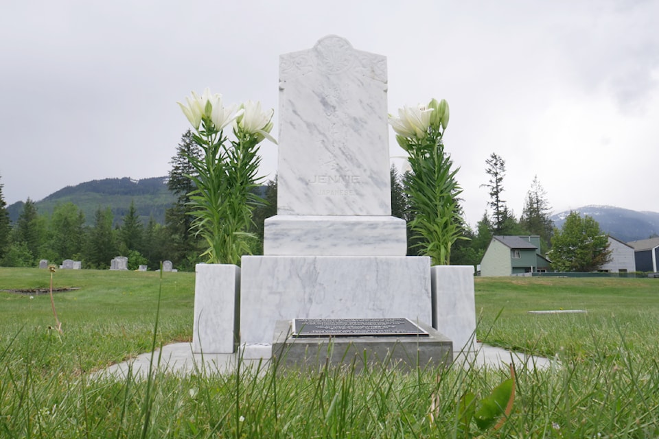 The restored tombstone for late Japanese Canadian Jennie Kiohara, rededicated at Revelstoke's Mountain View Cemetery on Wednesday, May 14.