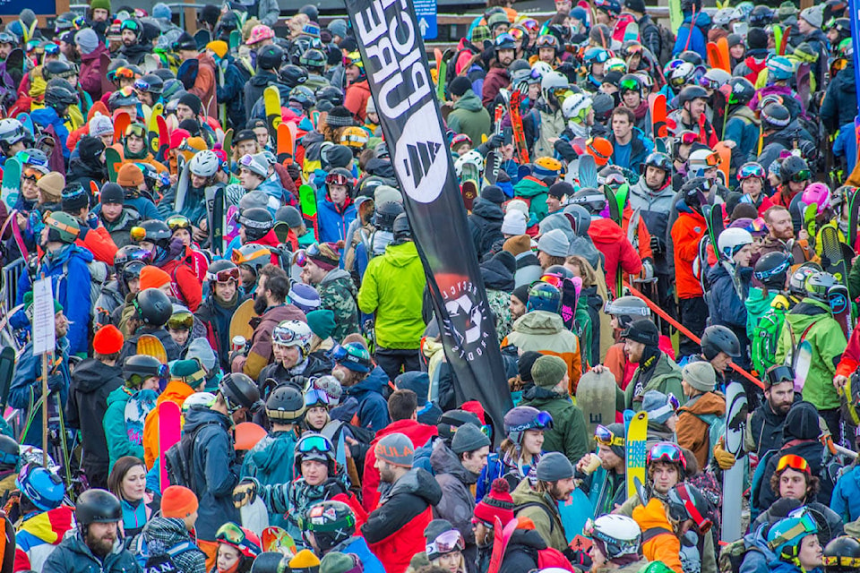 The gondola from the bottom opened at 8:30 a.m. on Dec. 1. According to Peter Nielsen, VP of Operations at Revelstoke Mountain Resort there was up to 2,000 people in line. By 9:15, the line was gone. The gondola had whisked everyone away. (Liam Harrap/Revelstoke Review)