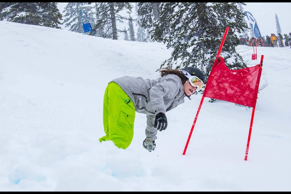 Today and tomorrow there is a banked slalom event at Revelstoke Mountain Resort. The course uses the natural terrain in Tasty Glades combined with sculpted snowbanks. Corners are tight and fast! There are more than 100 competitors. (Liam Harrap/Revelstoke Review)