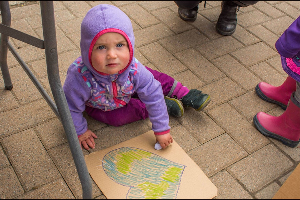 All ages came today to draw and have their message heard. (Liam Harrap/Revelstoke Review)