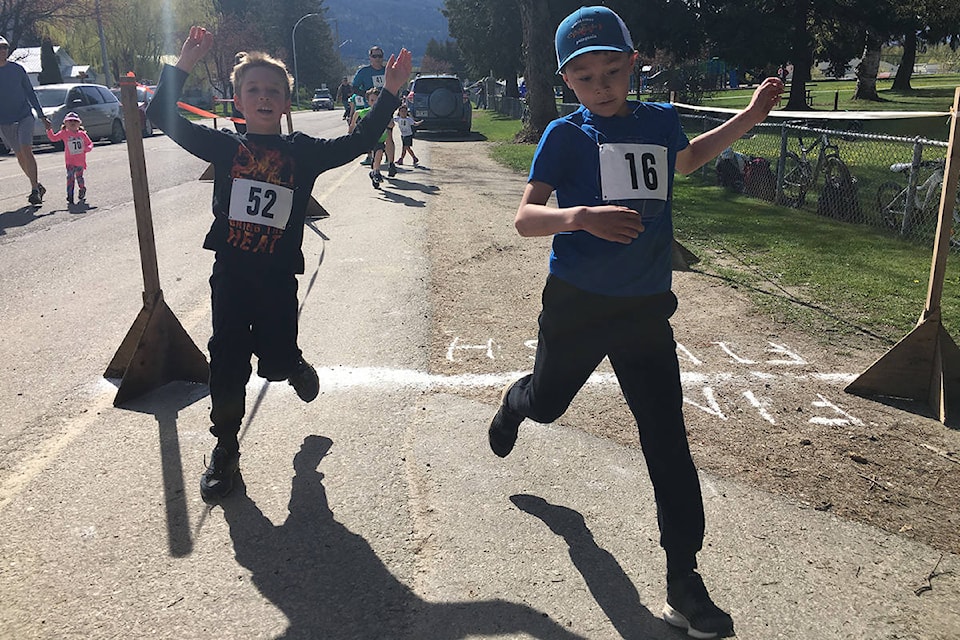 Revelstoke Credit Union hosted their annual Family Fun Run on May 5 at Queen Elizabeth Park. These two were the fastest 2 km runners. (Jocelyn Doll/Revelstoke Review)