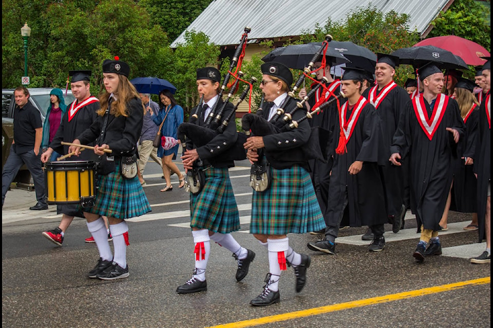The grads paraded through Revelstoke before the commencement ceremony on June 28. (Liam Harrap/Revelstoke Review)