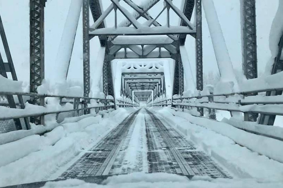 The Big Eddy Bridge after the Dec. 31 snowstorm. (Naomi Alm photo)