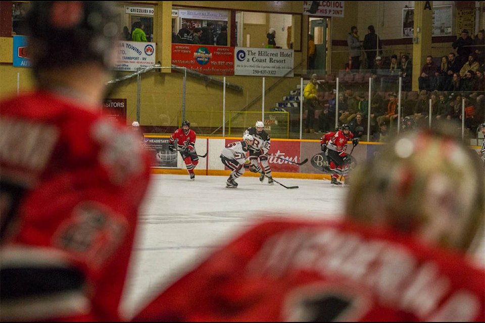 Fernie watches as Revelstoke gets the puck. The game was Saturday night at the Revelstoke Forum. (Liam Harrap/Revelstoke Review)