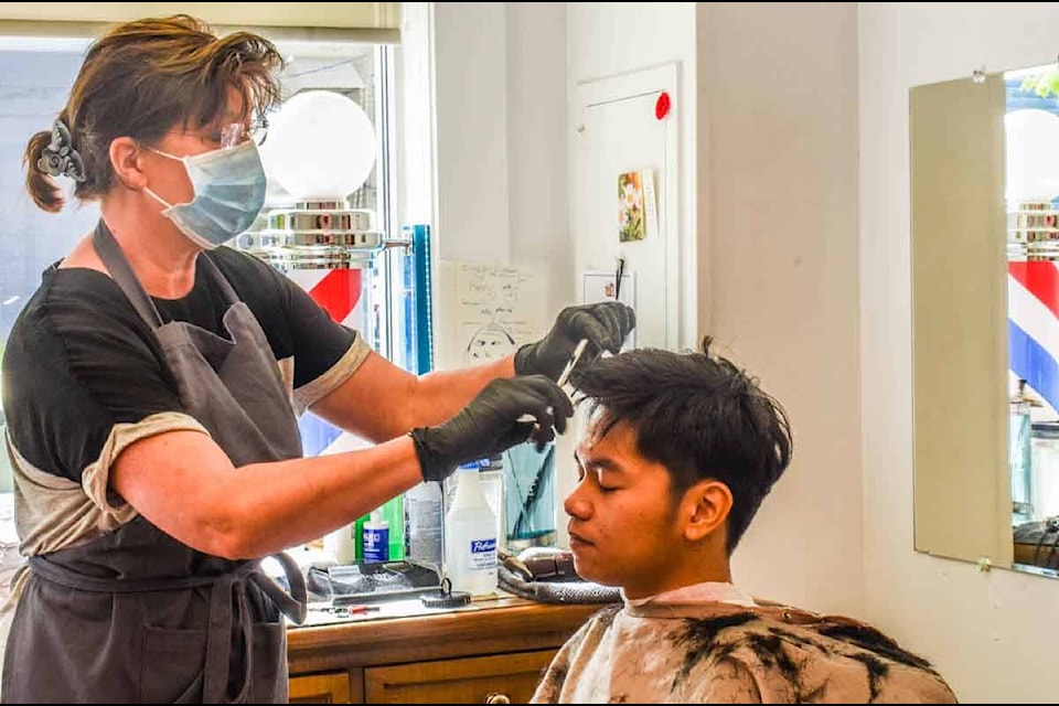 Deb’s Barber Shop was one of the first businesses to reopen May 19. (Liam Harrap/Revelstoke Review)