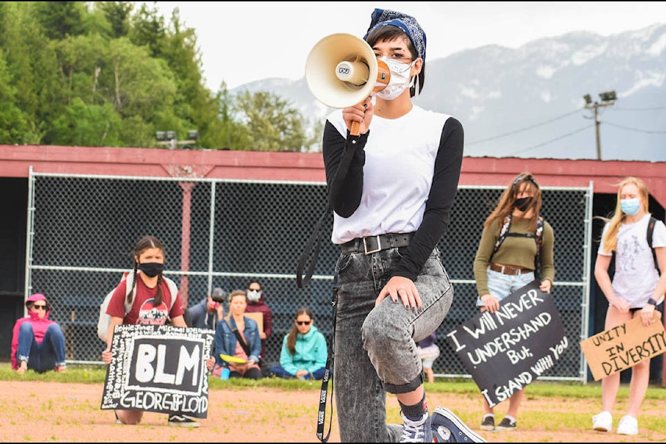 Aza Deschamps, 17, organized the protest. “We either make a difference or we don’t,” she said. (Liam Harrap/Revelstoke Review)
