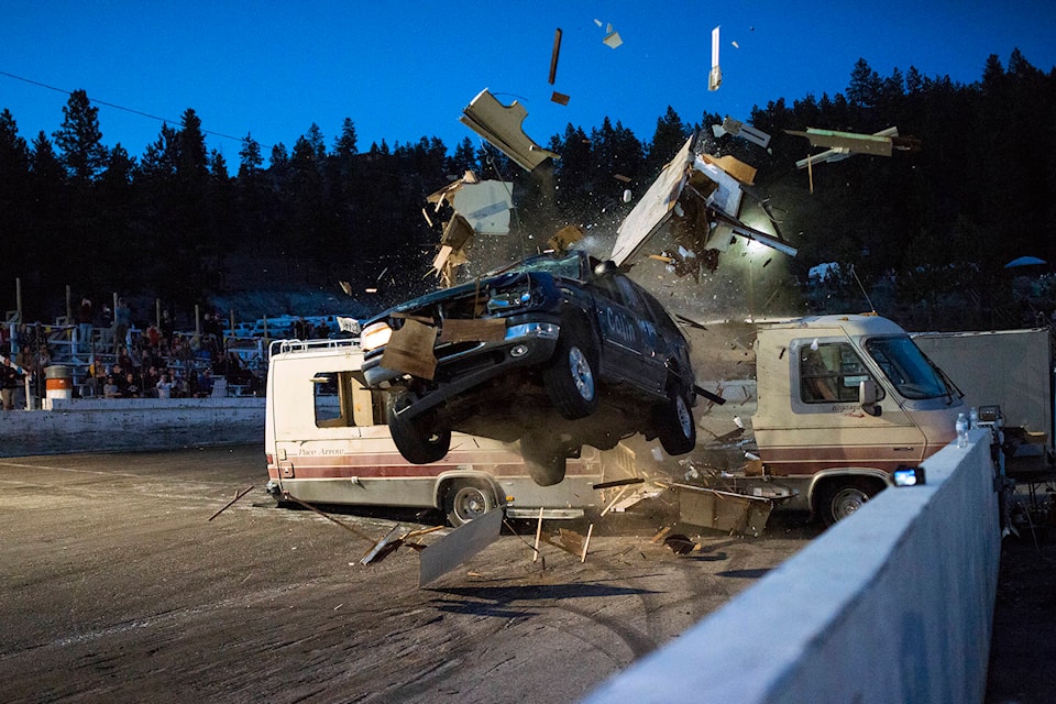 The sound of engines roaring and the smell of diesel filled the air at the Penticton Speedway on Saturday, their first race of the season. (Phil McLachlan - Western News)