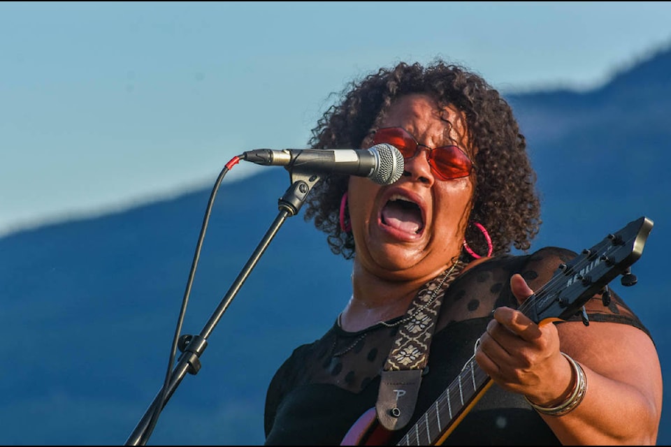 Old Soul Rebel’s Lola Whyte at the final Guerrilla Gig performance on Aug. 26. The show was on the river flats, downstream of Revelstoke. (Liam Harrap/Revelstoke Review)