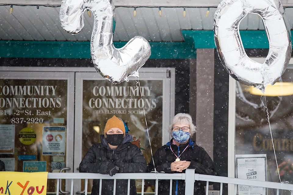 Patti Larson (right) outside the Community Connections Food Bank. (Jocelyn Doll - Revelstoke Review)