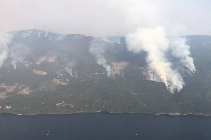 An aerial view of the Bunting Road wildfire on the east side of Mabel Lake. (BC Wildfire Services)