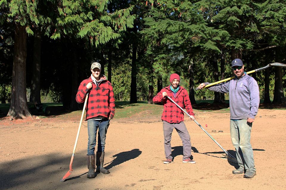 Mark Hoey (right of picture) and the team at Revelstoke Golf Club renovating hole two. (Josh Piercey/Revelstoke Review)