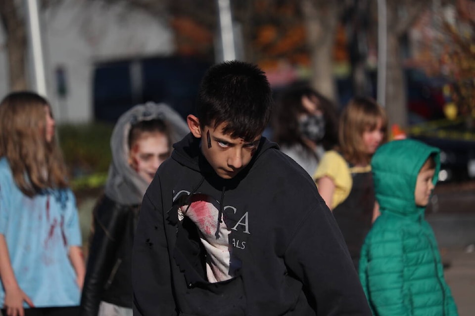 Around 40 students from the Studio 9 Independent School of the Arts gathered at Stuart Park and danced to Michael Jackson’s Thriller for Kelowna’s 2021 Thrill the World event on Oct. 30. (Aaron Hemens/Capital News)