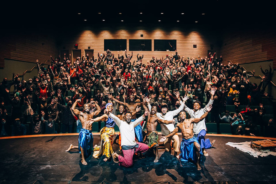 The Kalabanté Productions team of performers with the crowd at the Revelstoke Performing Arts Centre. (Photo by Christine Love Hewitt)