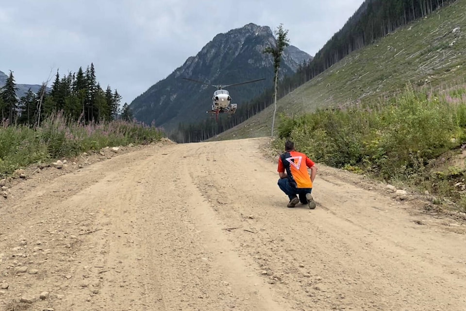 Vernon and Penticton Search and Rescue teams helped an injured hiker out of the Monashee Mountains Tuesday, Aug. 9. (VSAR photo)