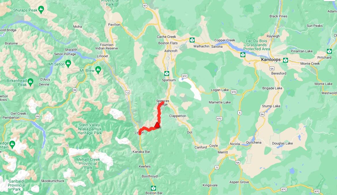 Drive BC map of impacted area