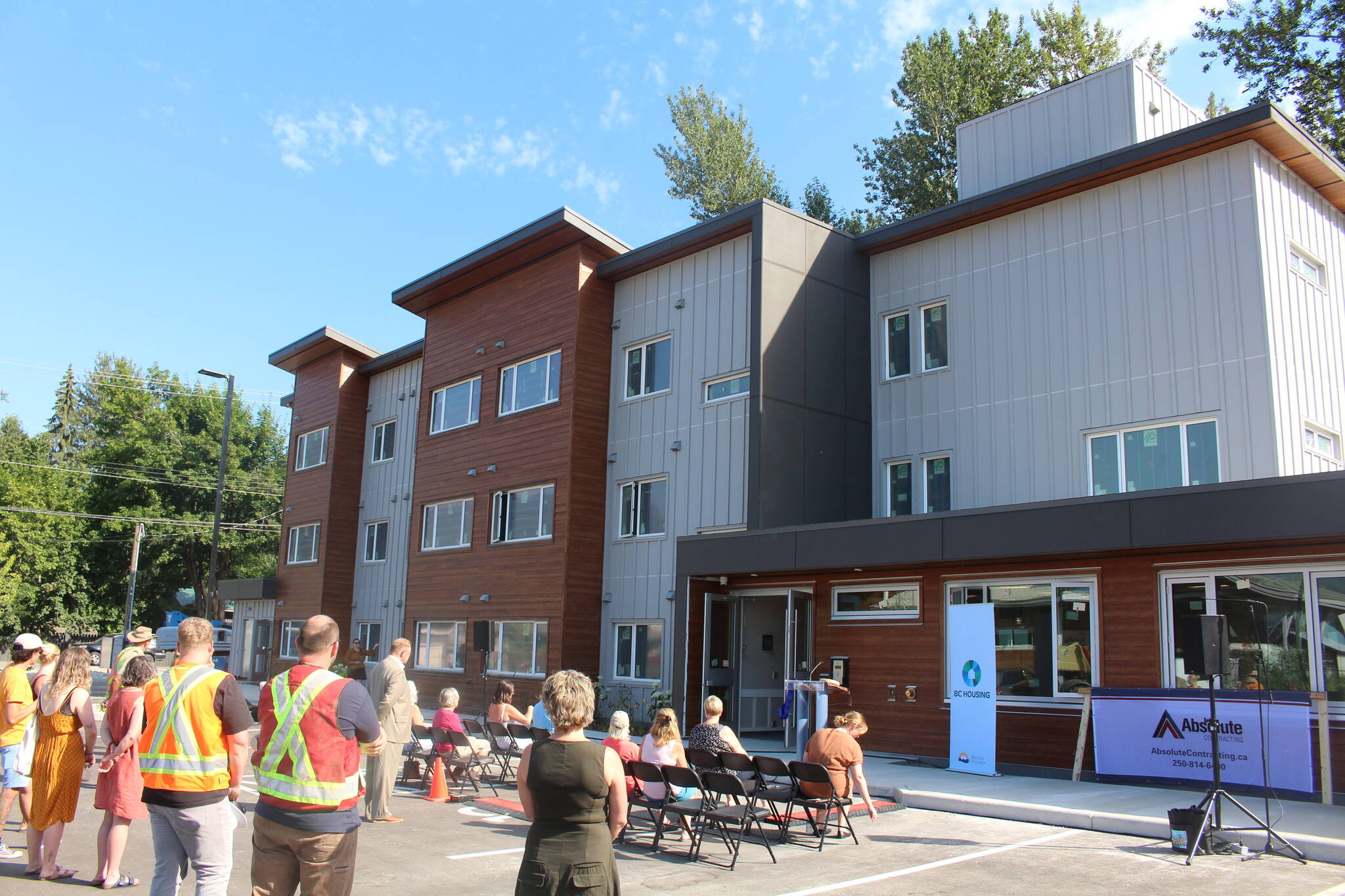 Members of the community attending the opening ceremony for the housing complex at 297 Humbert St. (Josh Piercey/Revelstoke Review)