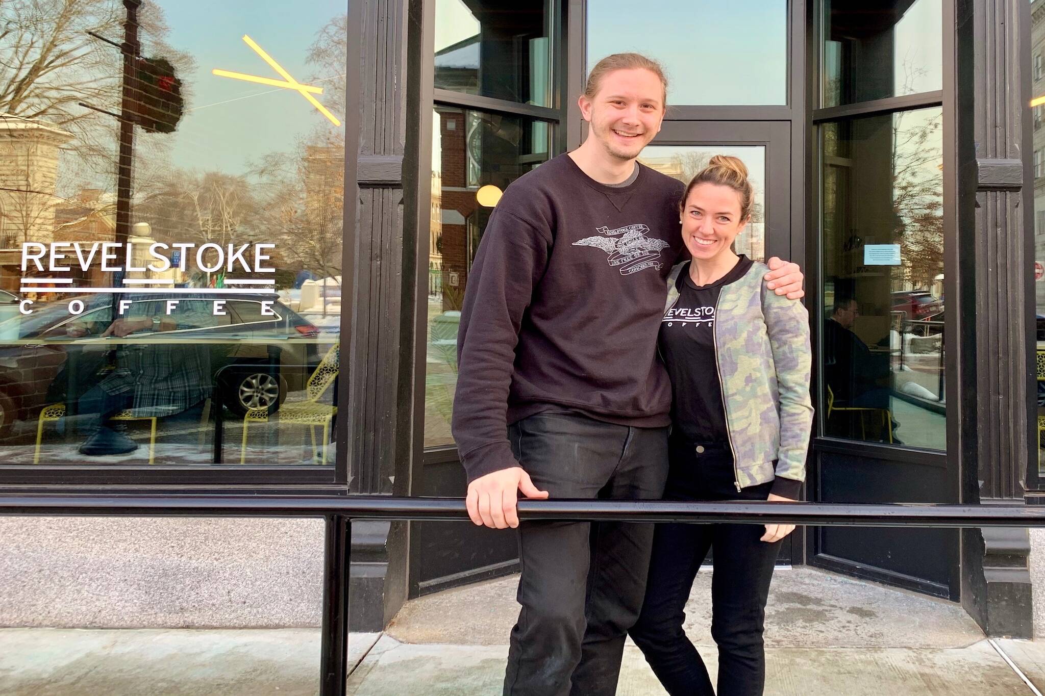 Alex and Lyndsey Stoyle in Concord, New Hampshire at Revelstoke Coffee. (Zachary Delaney/Revelstoke Review)