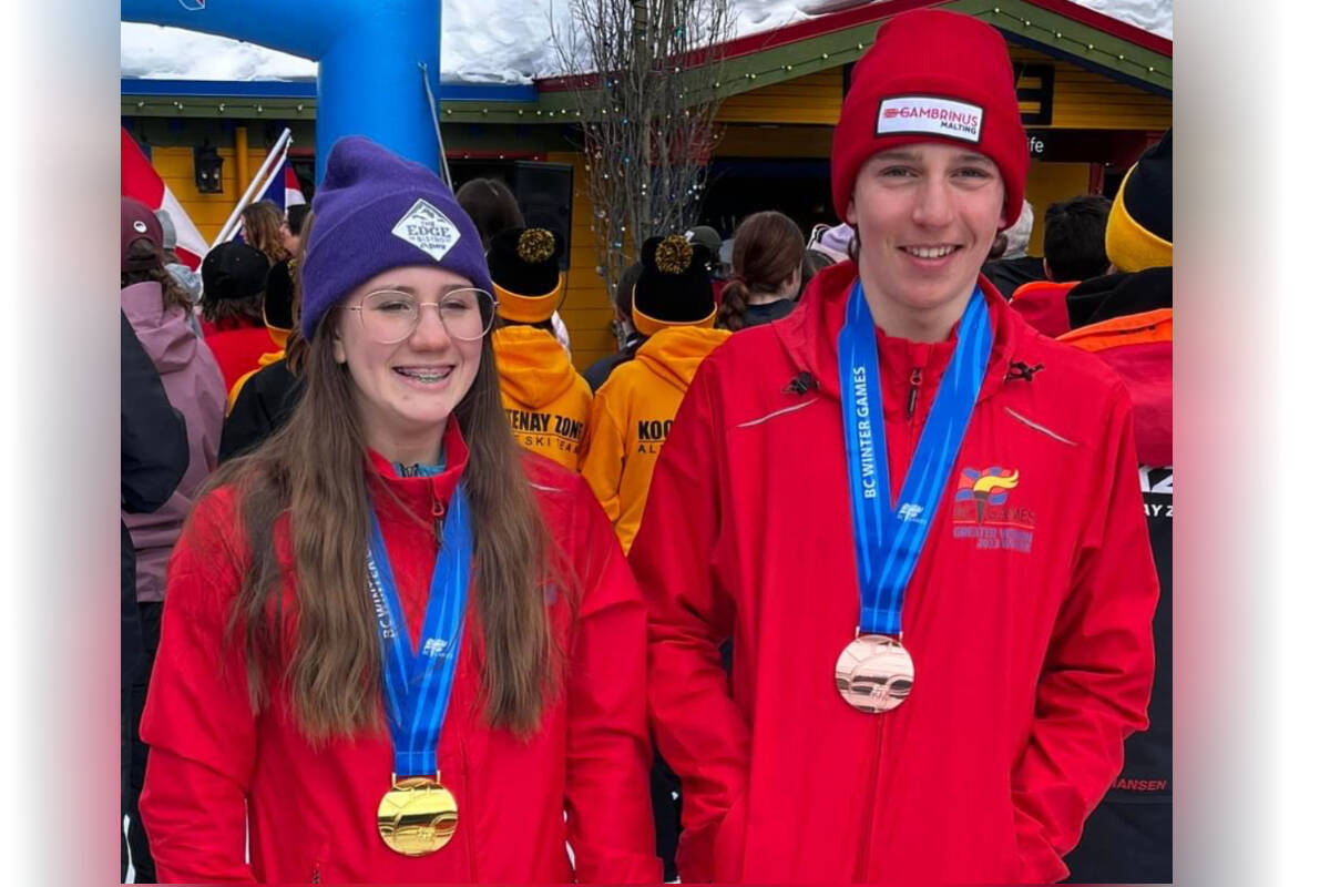 Maddy Seddon and Oliver Parilak after winning their respective gold and bronze medals at the BC Winter Games in Vernon. (Photo- Apex Ski Club)