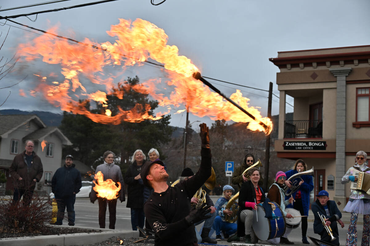 Ignite the Arts Parade For No Reason came to downtown Penticton on Friday, March 31, featured fire-spinners. (Brennan Phillips- Western News)