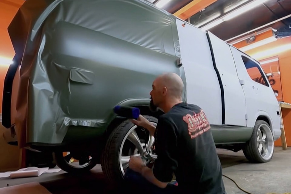 A 1969 van being wrapped by Penticton detail shop Bling Performance on the new Discovery Channel docu-series Bush Wreck Rescue. (BWR)