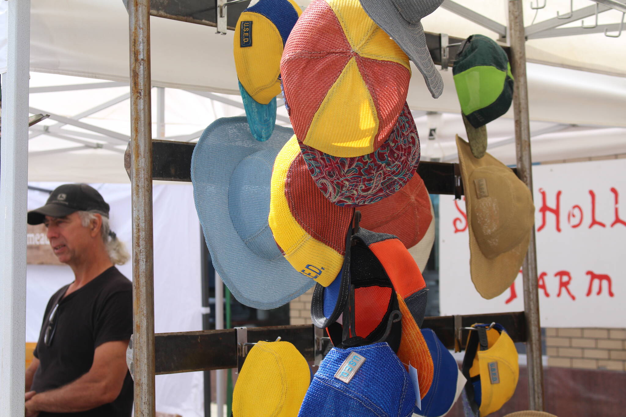 With materials from Revelstokes Shade Sails Canada, Kehler creates colourful hats. (Zachary Delaney/Revelstoke Review)