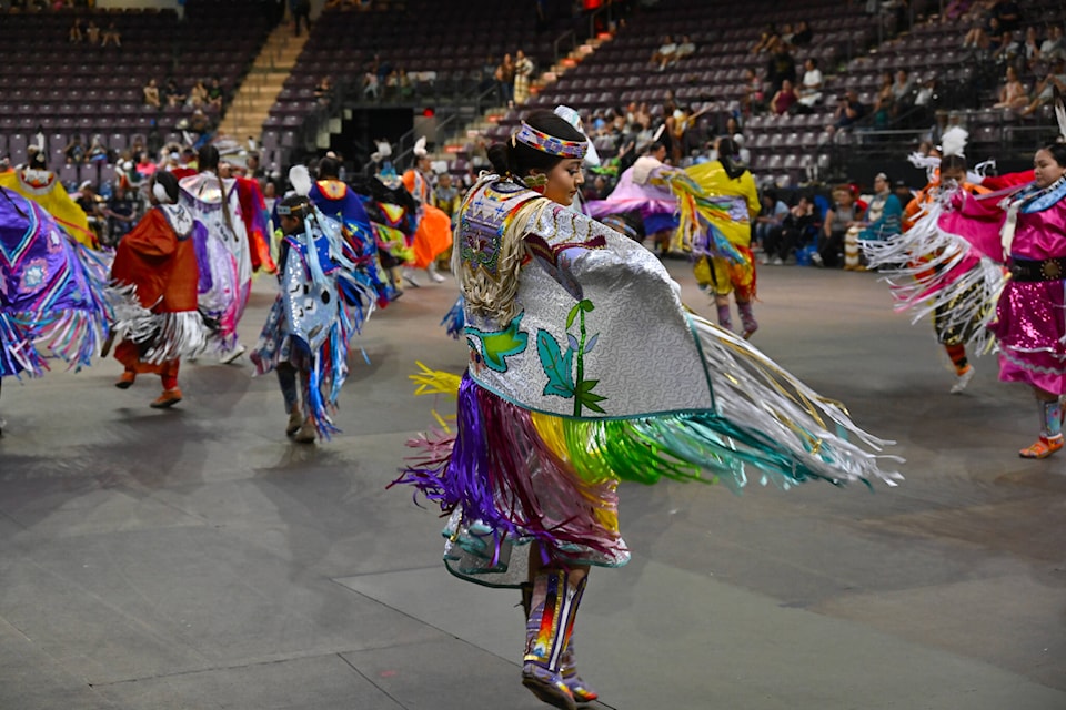 The 2023 Powwow Between the Lakes saw dancers and drummers come to Penticton from across North America. (Brennan Phillips - Western News)