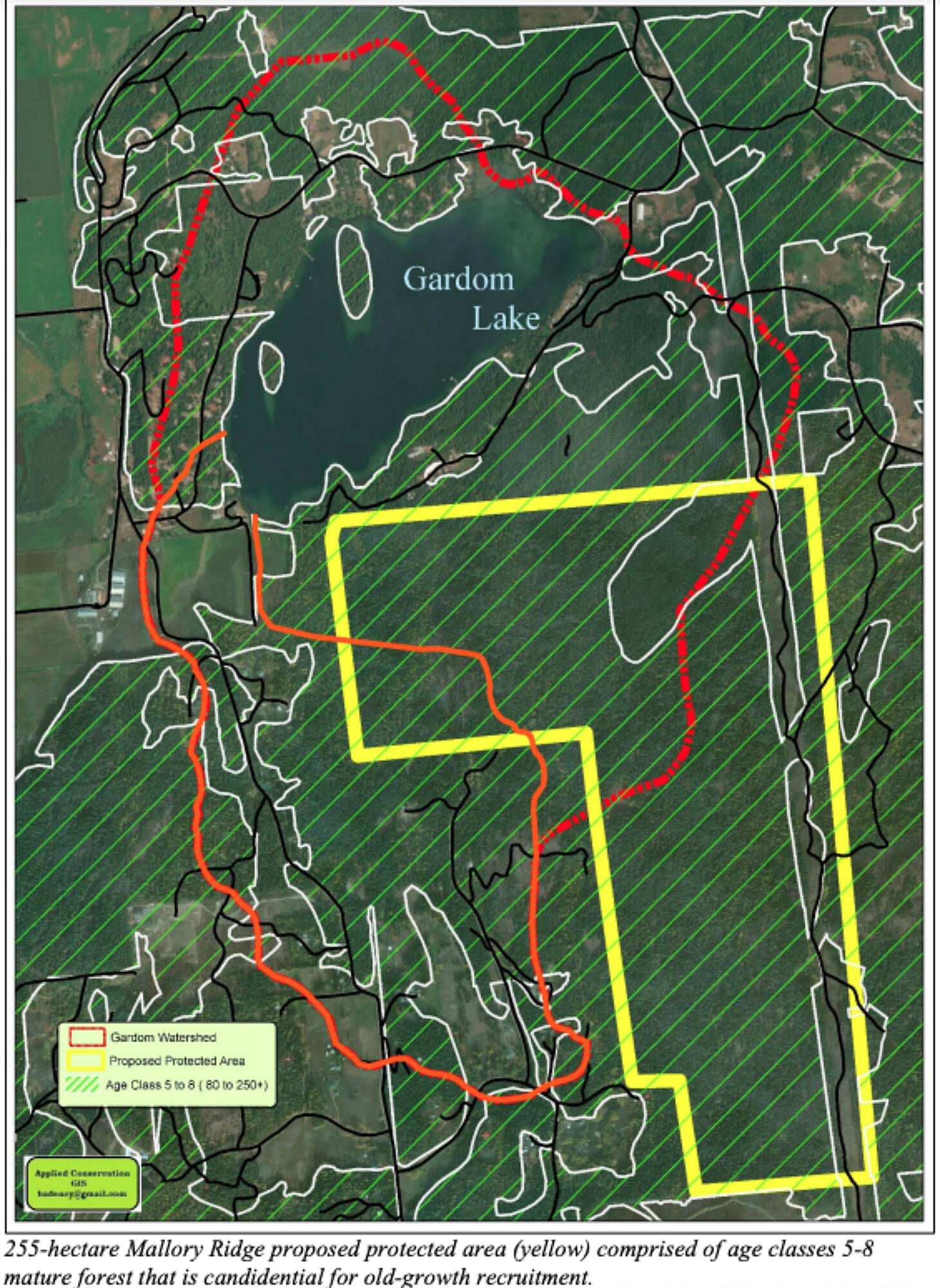 255-hectare Mallory Ridge proposed protected area (yellow).