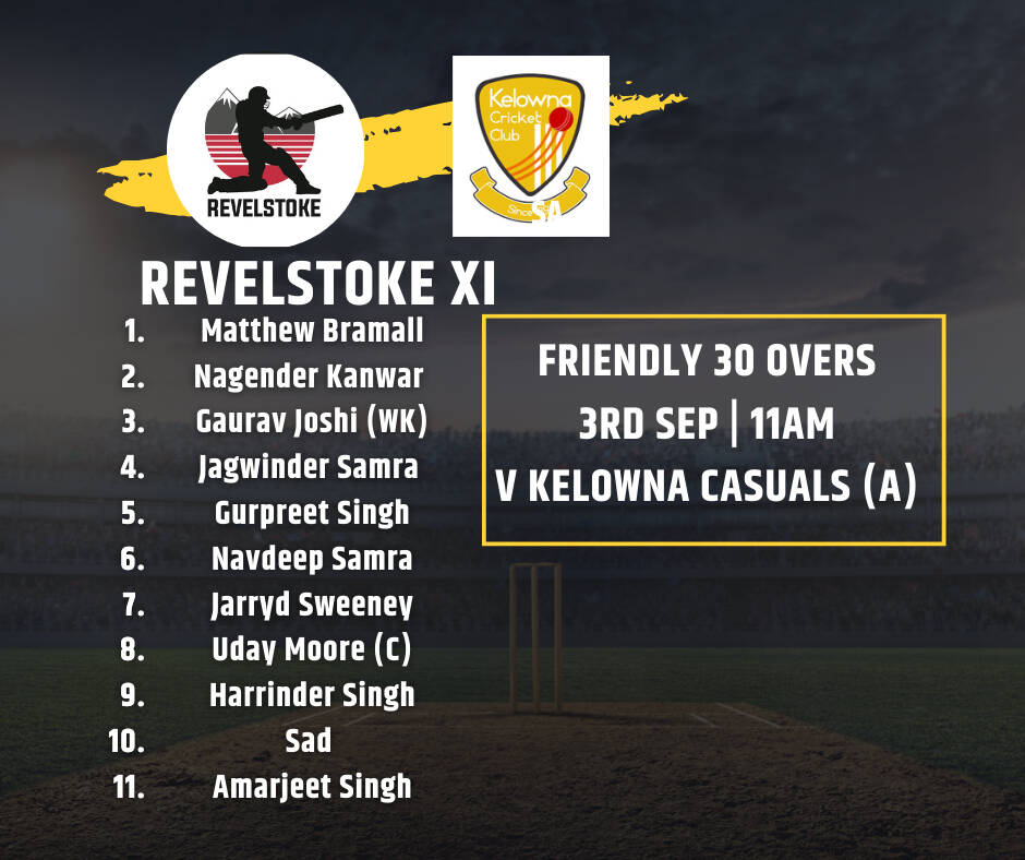 Team news for the Revelstoke Cricekt Clubs match against Kelowna on Sept. 3. (Contributed)
