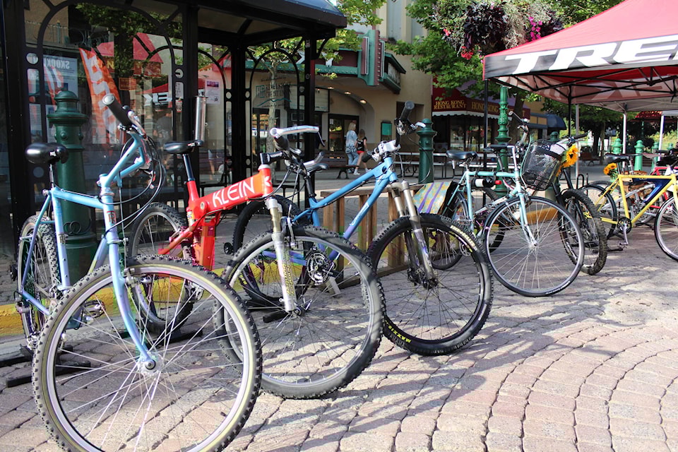 A selection of vintage bikes at Grizzly Plaza. (Josh Piercey/Revelstoke Review)