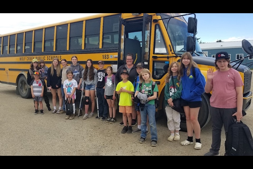 Riders of the Month year end draw winners – Rimbey 1 bus riders with spare driver Shantel Buit. (Photo submitted by Tammy Freerksen)