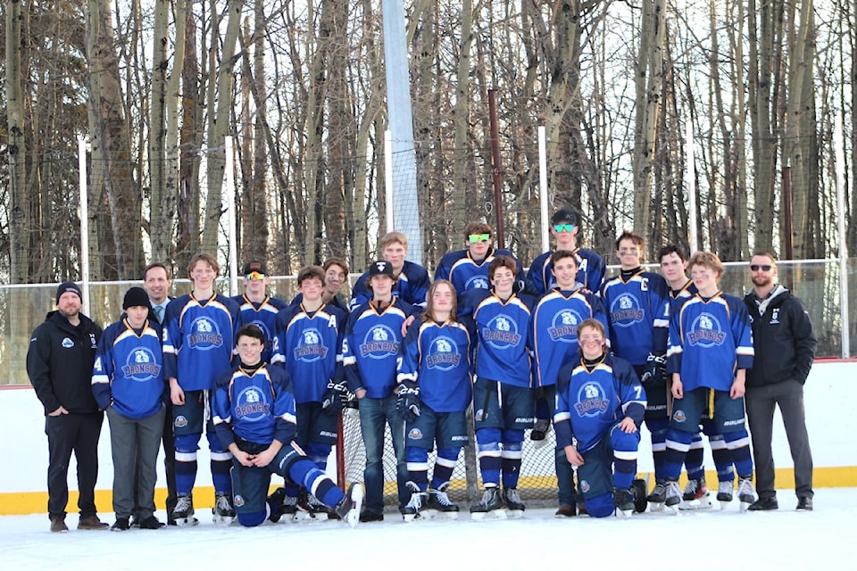 The Blindman Valley Broncos U18-1 team played against the Lacombe Rockets in the Winter Classic held Jan. 26 near Pigeon Lake. (Photos by Radiant Topaz Photography By April Mann)