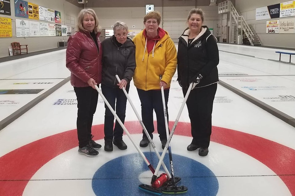 Winner of the ‘A’ event at the ladies’ bonspiel left to right, Sheila Frayn, Lois Schultz, Vi Oldfield and Judy Grutterink. (Submitted)